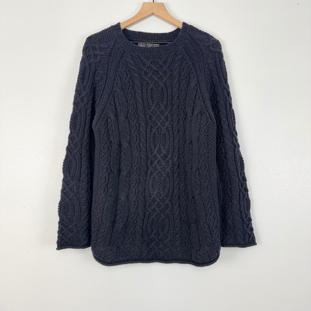 Abercrombie & Fitch Mens L Navy Blue Cable Knit Fisherman Sweater Ramie Cotton
